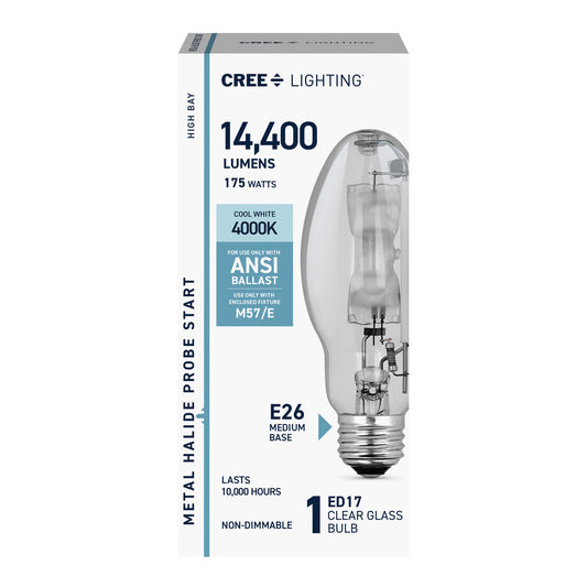 175W ED17 E26 Medium Base Cool White Clear Metal Halide HID Light Bulb
