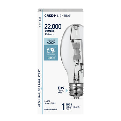 250W Cool White ED28 E39 Mogul Base Clear Metal Halide HID Light Bulb