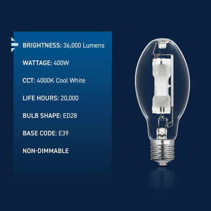 400W ED28 E39 Mogul Base Cool White Clear Metal Halide HID Light Bulb