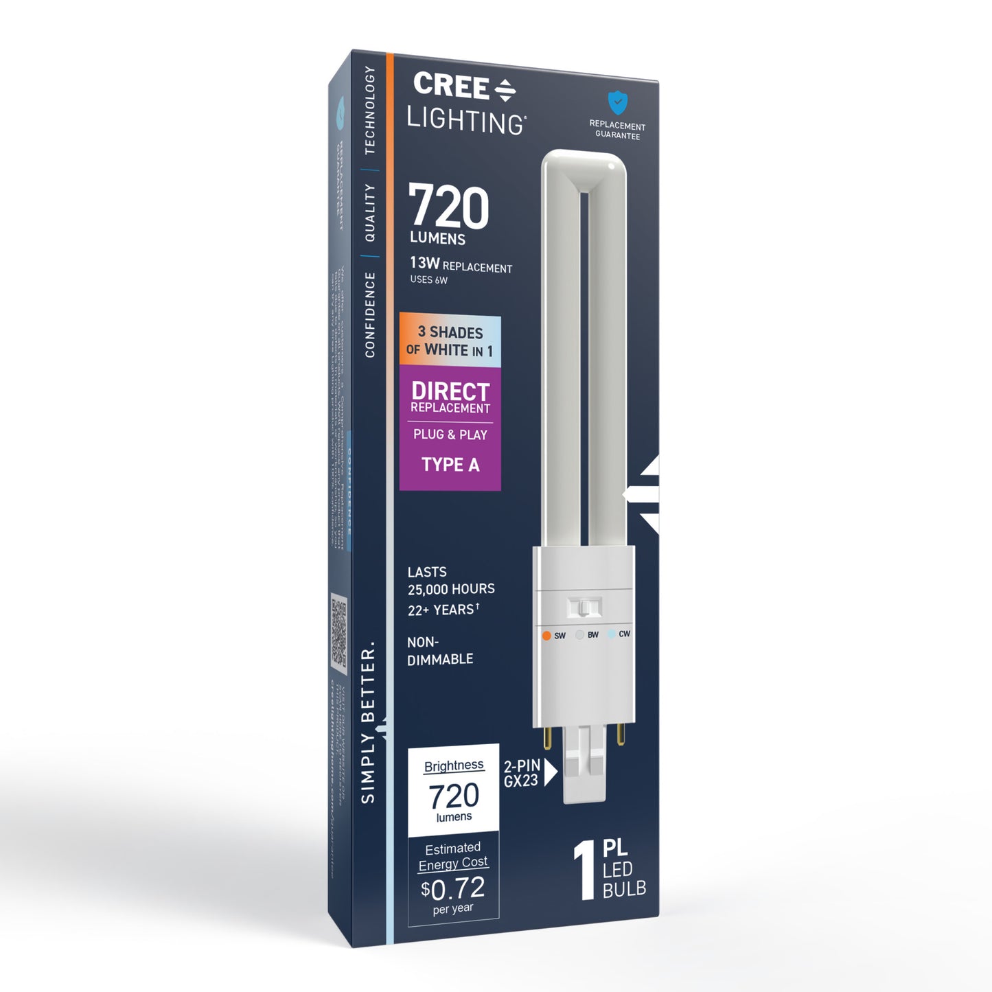 13W Replacement Twin Tube PL GX23 Base 3 Shades LED Light Bulb