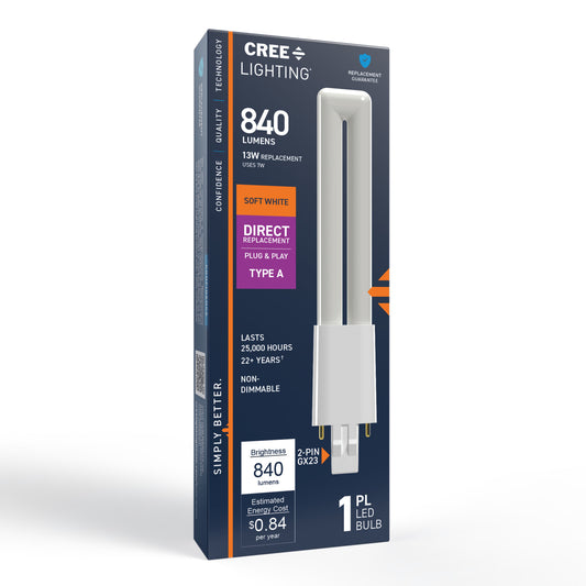 13W Replacement Twin Tube PL GX23 Base Soft White LED Light Bulb