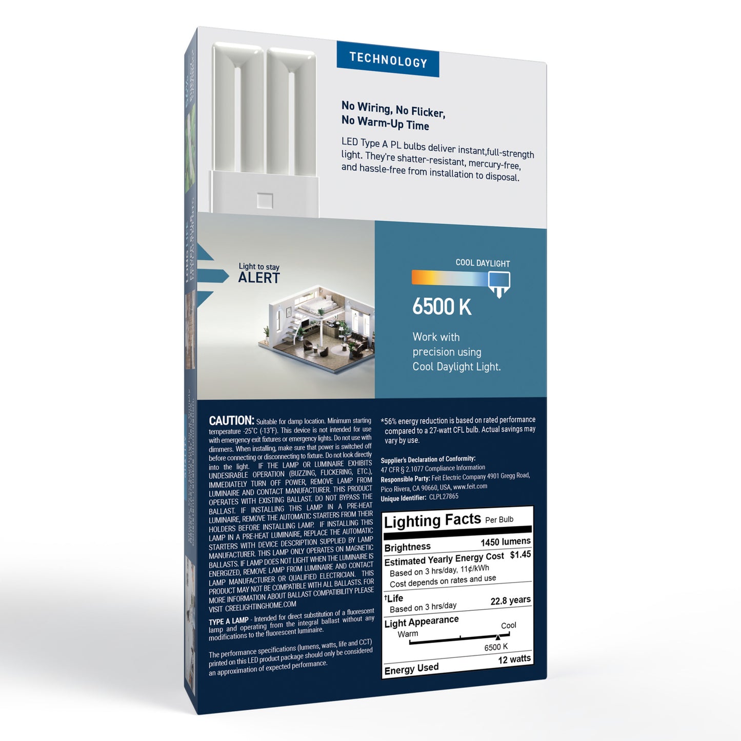 27W Replacement PL 4-pin GX10Q-4 Base Cool Daylight LED Light Bulb