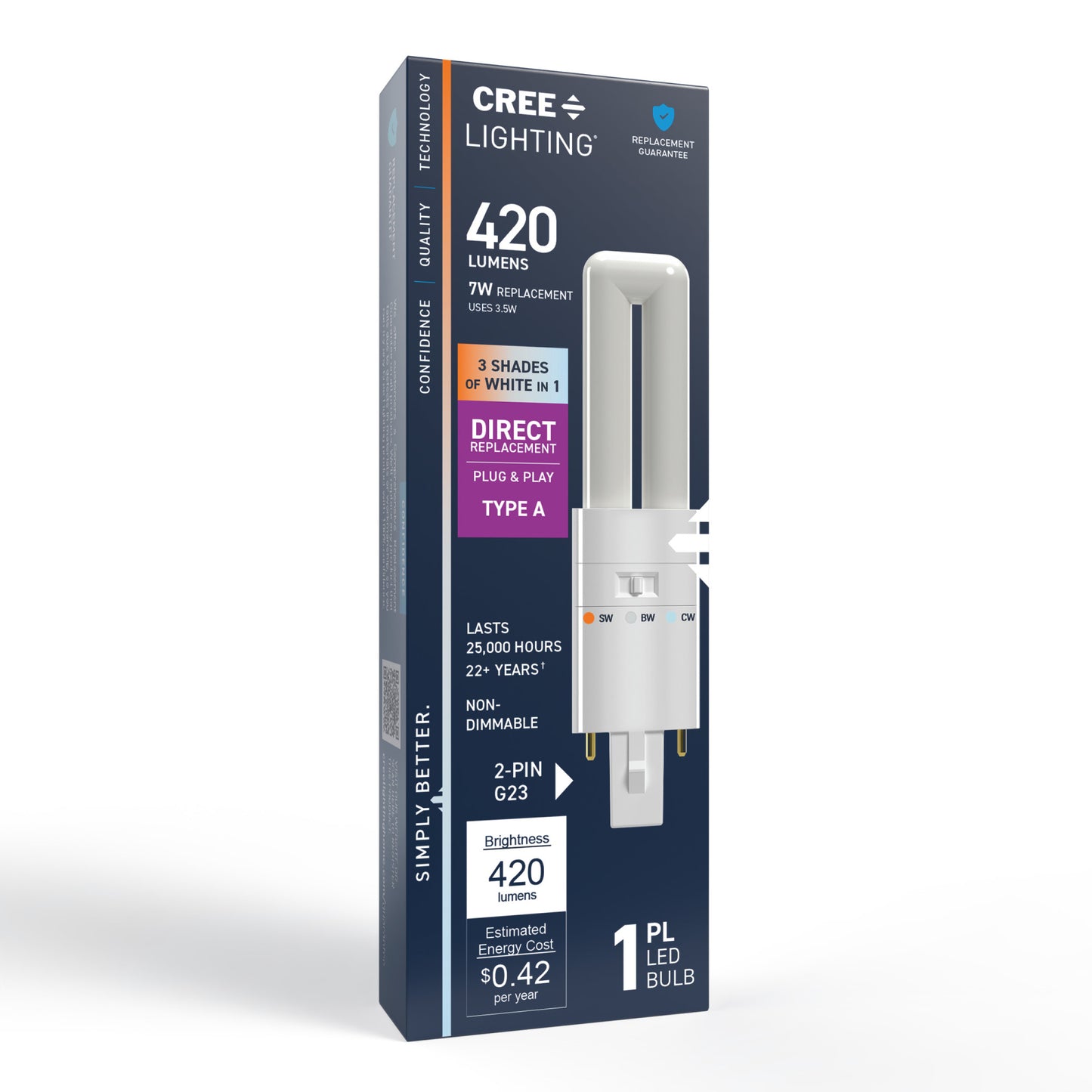 7W Replacement Twin Tube PL G23 Base 3 Shades LED Light Bulb