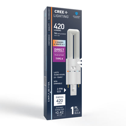 7W Replacement Twin Tube PL G23 Base 3 Shades LED Light Bulb