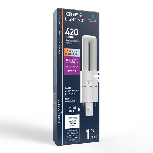 7W Replacement Twin Tube PL G23 Base 3 Shades LED Light Bulb