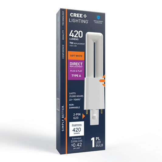 7W Replacement Twin Tube PL G23 Base Soft White LED Light Bulb