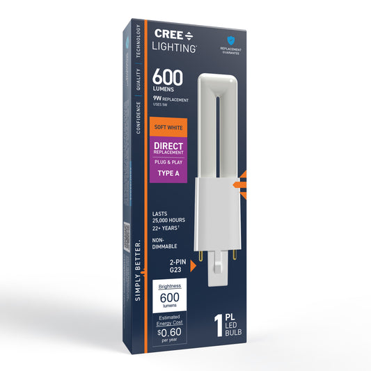 9W Replacement Twin Tube PL G23 Base Soft White LED Light Bulb