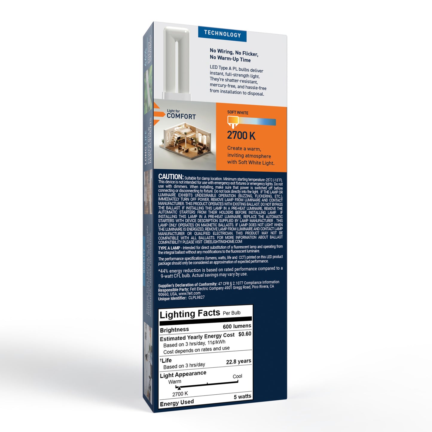 9W Replacement Twin Tube PL G23 Base Soft White LED Light Bulb