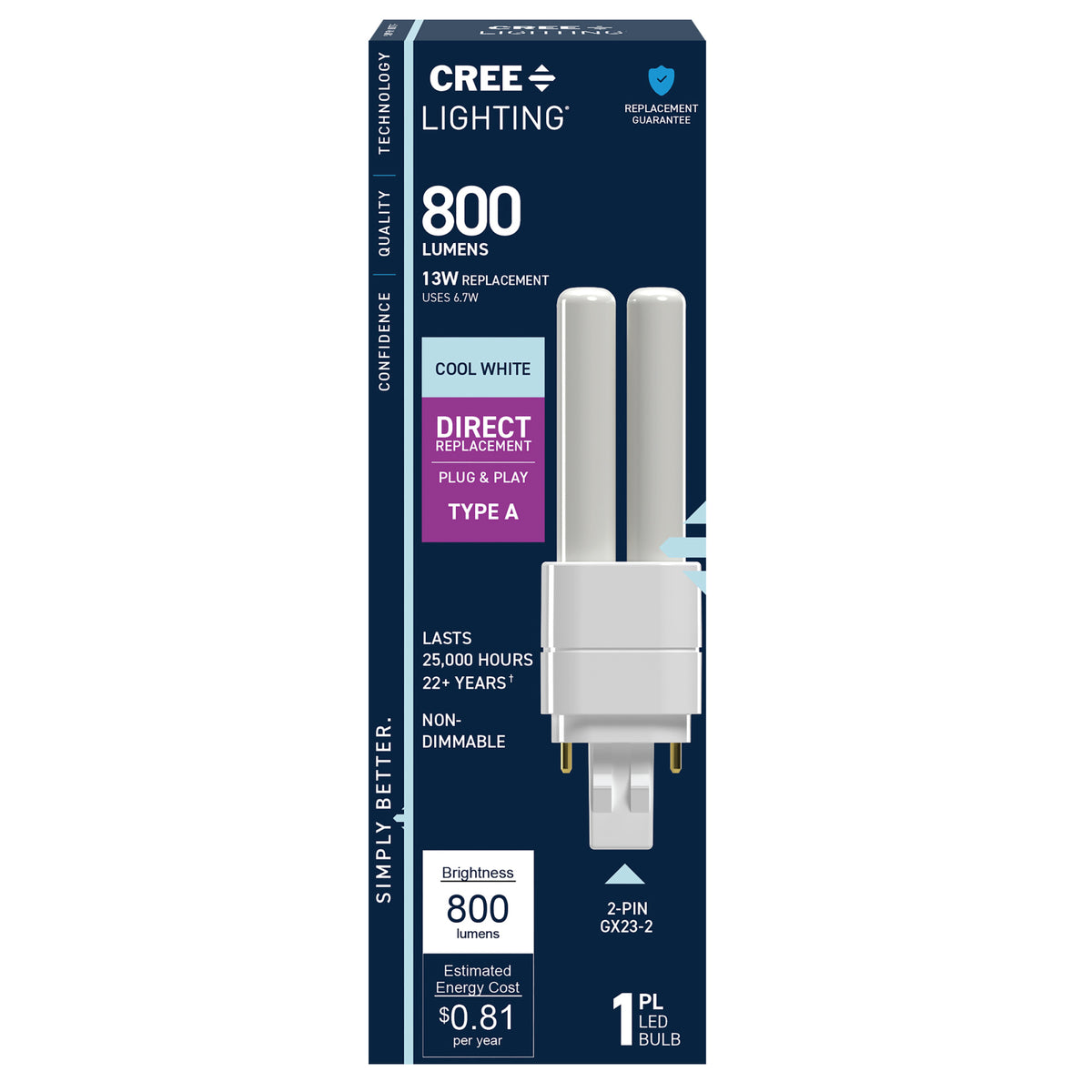 13W Replacement Double Twin Tube PL GX23-2 Base Cool White LED Light Bulb