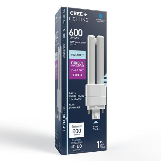 13W Replacement Double Twin Tube PL GX24q-1 Base Cool White LED Light Bulb