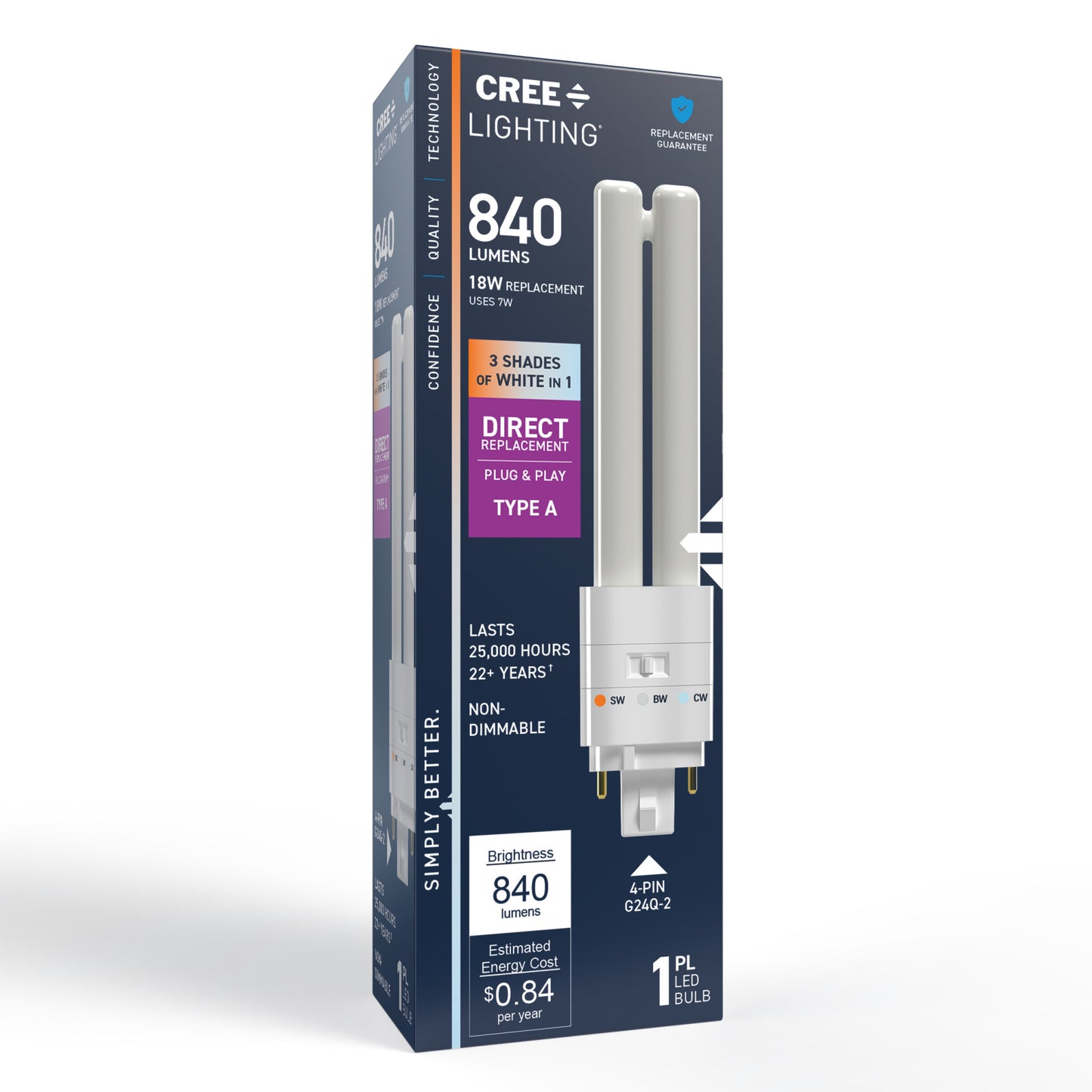 18W Replacement Double Twin Tube PL GX24q-2 Base 3 Shades LED Light Bulb