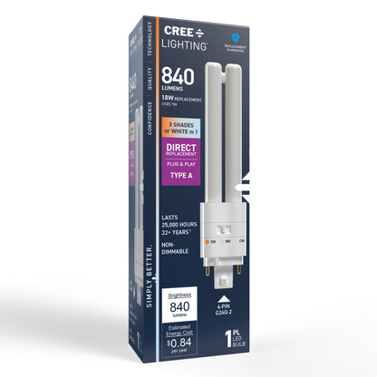 18W Replacement Double Twin Tube PL GX24q-2 Base 3 Shades LED Light Bulb