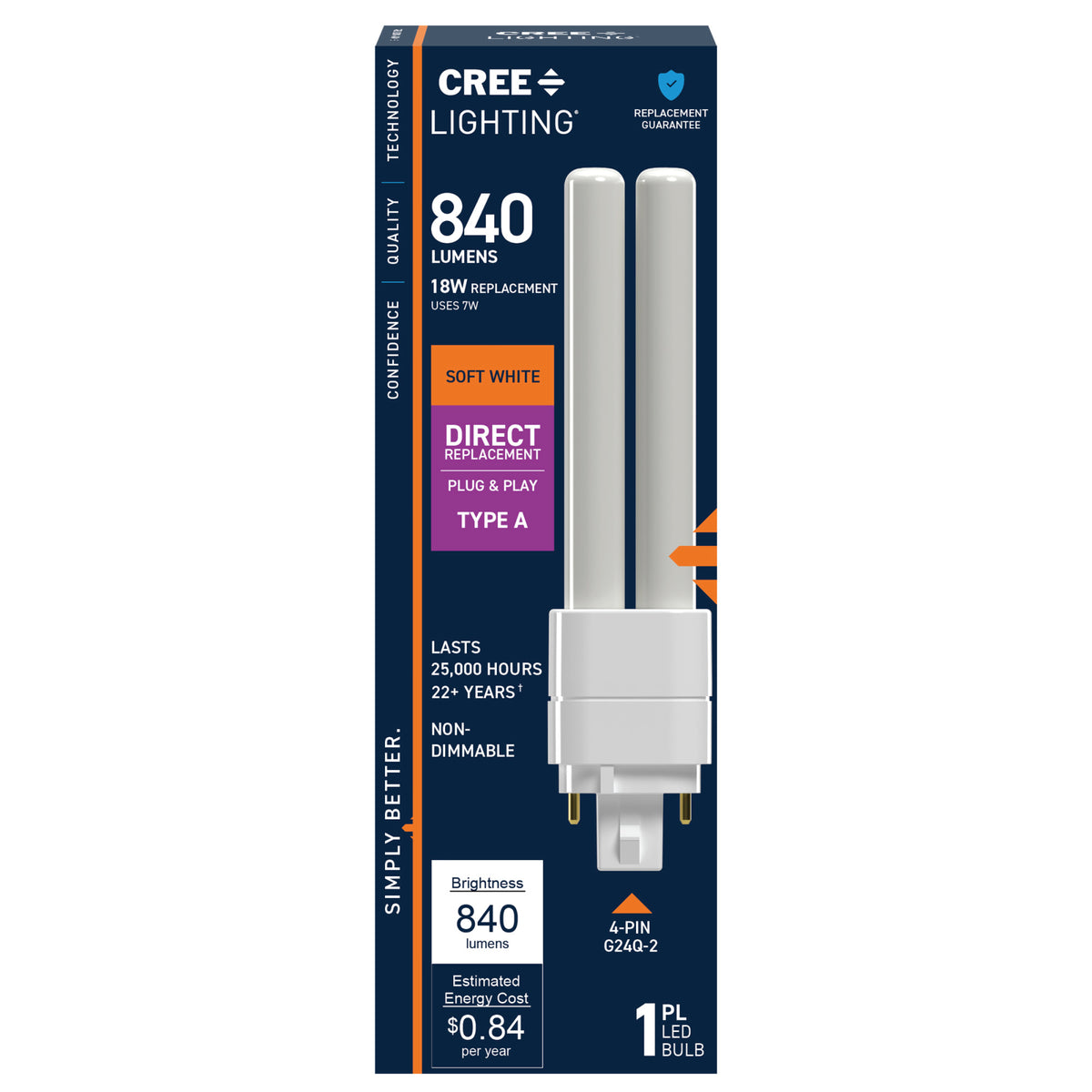 18W Replacement Double Twin Tube PL GX24q-2 Base Soft White LED Light Bulb