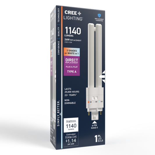 26W Replacement Double Twin Tube PL G24q-3 Base 3 Shades LED Light Bulb