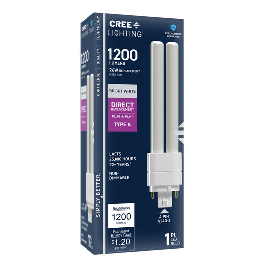 26W Replacement Double Twin Tube PL G24q-3 Base Bright White LED Light Bulb