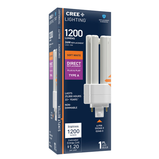 26W Replacement Triple Twin Tube PL GX24q-3 Base Soft White LED Light Bulb