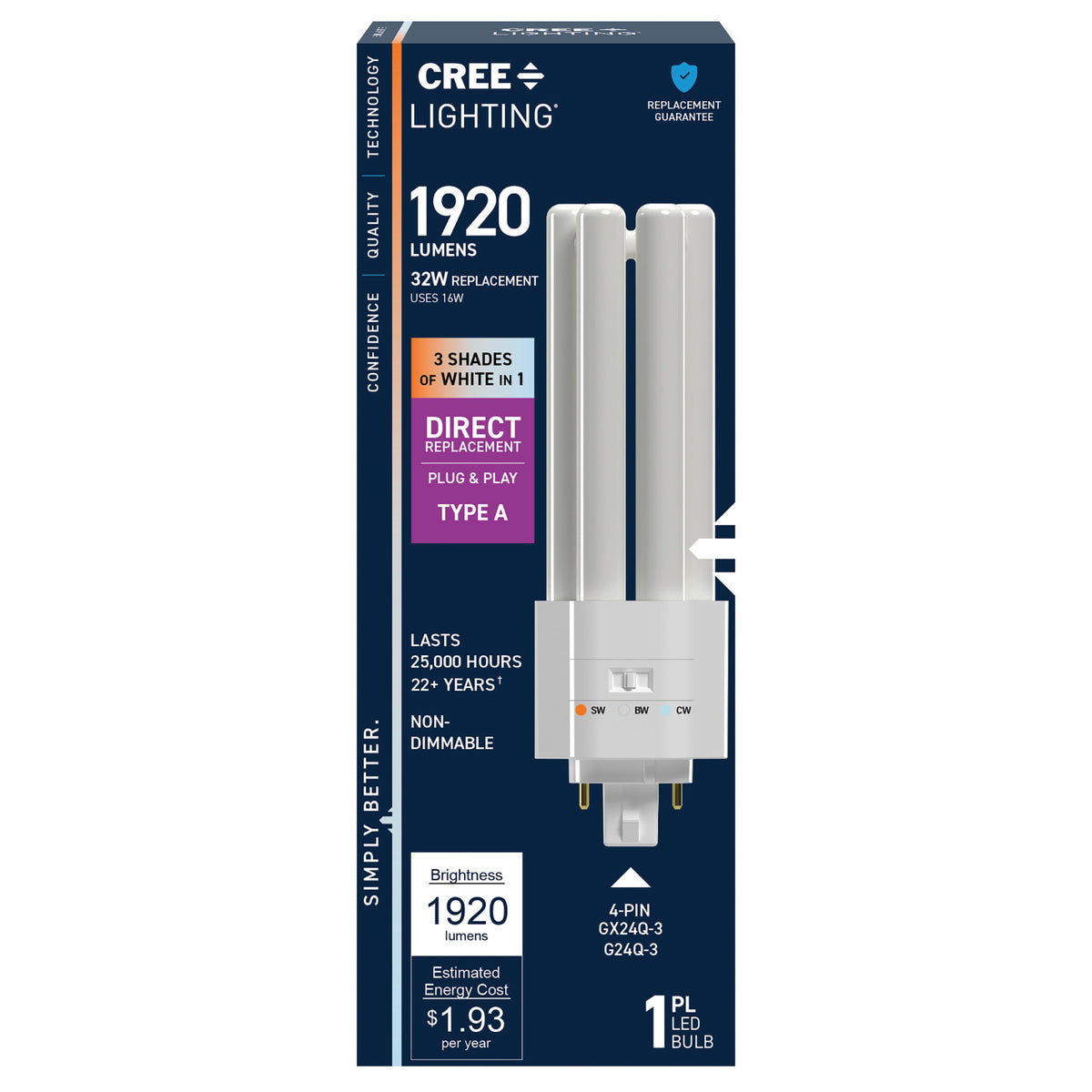 32W Replacement Triple Twin Tube PL GX24q-3 Base 3 Shades LED Light Bulb